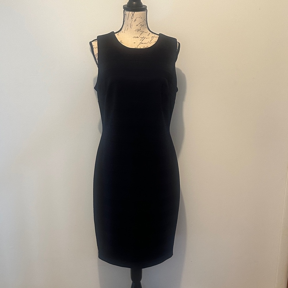 Chaps Navy Sleeveless Midi Dress with Gold Zipper